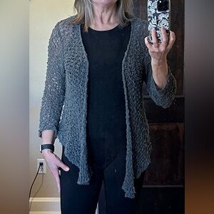 Kaktus brand Women's Gray Open-Knit Cardigan Sweater